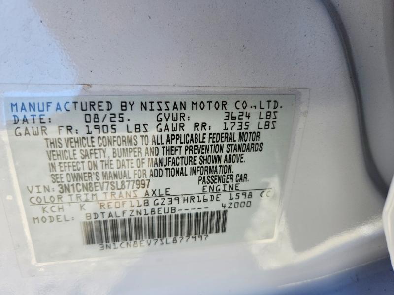 2025 Nissan Versa მანქანა იყიდება აუქციონზე, vin: 3N1CN8EV7SL877997, აუქციონის ნომერი: 49332936