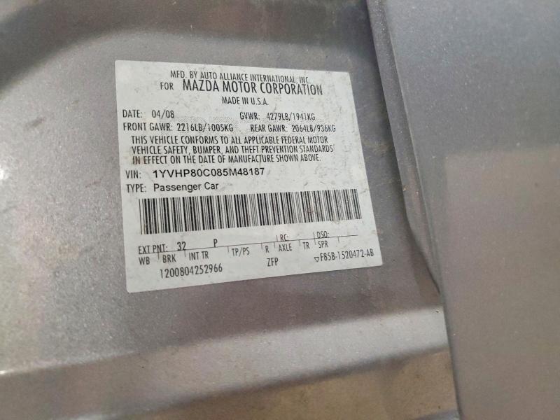 2008 Mazda 6 მანქანა იყიდება აუქციონზე, vin: 1YVHP80C085M48187, აუქციონის ნომერი: 49256556