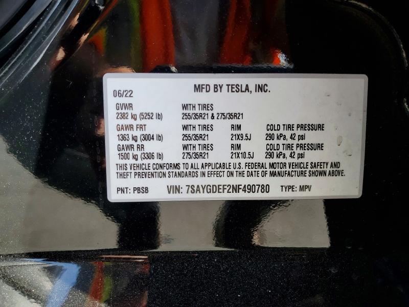 Продажа на аукционе авто 2022 Tesla Model Y, vin: 7SAYGDEF2NF490780, номер лота: 49108776