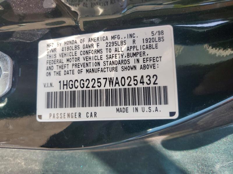 Aukcja sprzedaży 1998 Honda Accord, vin: 1HGCG2257WA025432, numer aukcji: 50979026