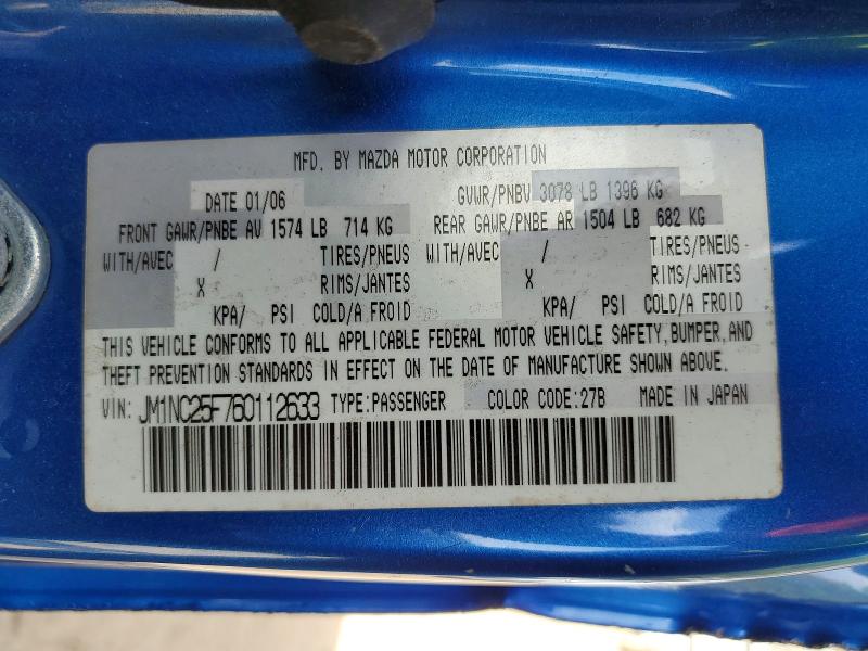 48894266 :رقم المزاد ، JM1NC25F760112633 vin ، 2006 Mazda Mx-5 Miata مزاد بيع