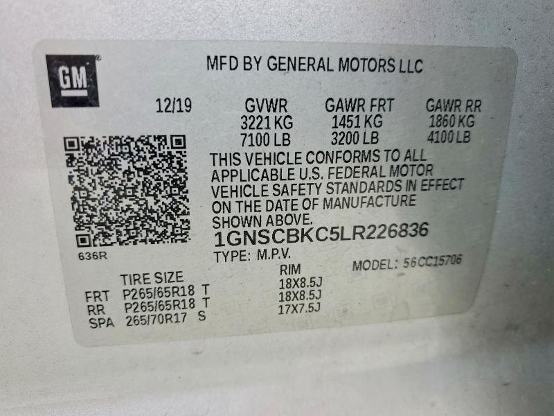 51093466 :رقم المزاد ، 1GNSCBKC5LR226836 vin ، 2020 Chevrolet Tahoe مزاد بيع