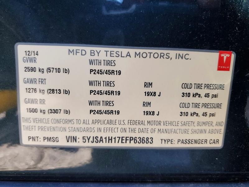 Продаж на аукціоні авто 2014 Tesla Model S, vin: 5YJSA1H17EFP63683, номер лоту: 50186546