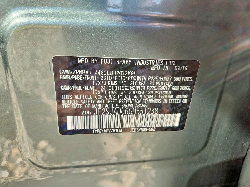 48527726 :رقم المزاد ، JF2SJADC6GH551238 vin ، 2016 Subaru Forester مزاد بيع