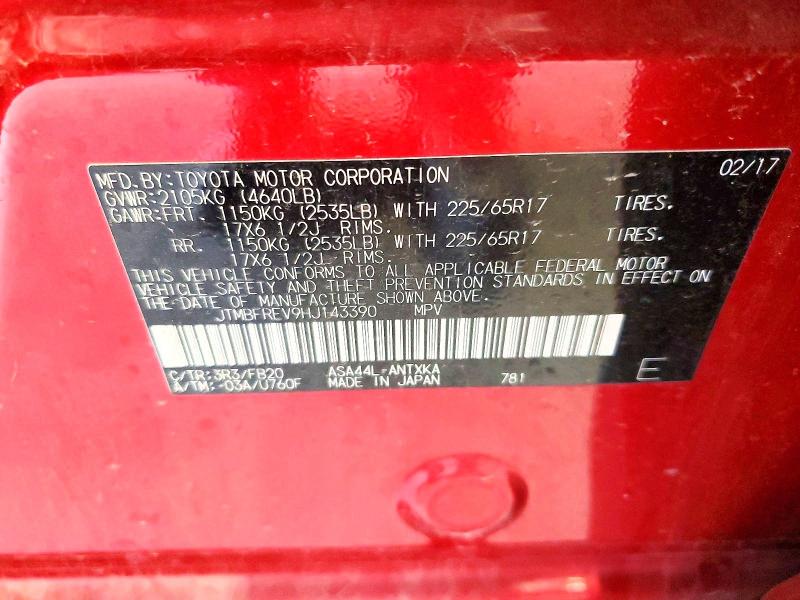 51368526 :رقم المزاد ، JTMBFREV9HJ143390 vin ، 2017 Toyota Rav4 مزاد بيع