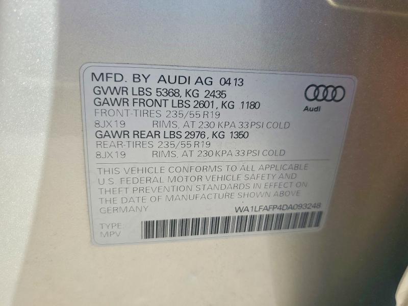 2013 Audi Q5 მანქანა იყიდება აუქციონზე, vin: WA1LFAFP4DA093248, აუქციონის ნომერი: 50354956