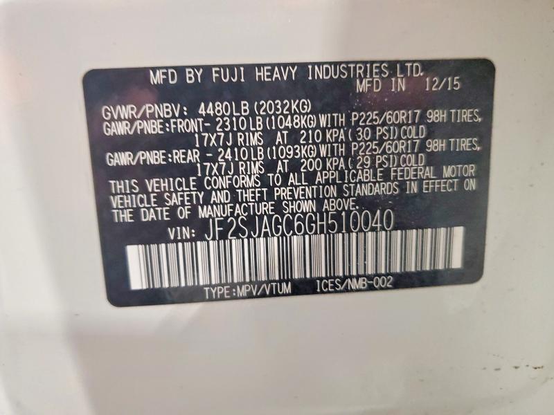 Продаж на аукціоні авто 2016 Subaru Forester, vin: JF2SJAGC6GH510040, номер лоту: 49077036