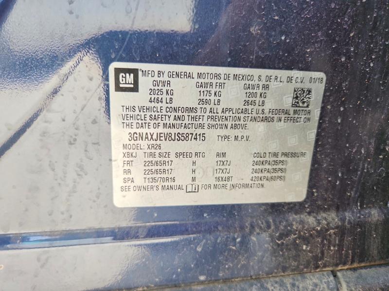 Aukcja sprzedaży 2018 Chevrolet Equinox, vin: 3GNAXJEV8JS587415, numer aukcji: 51412156