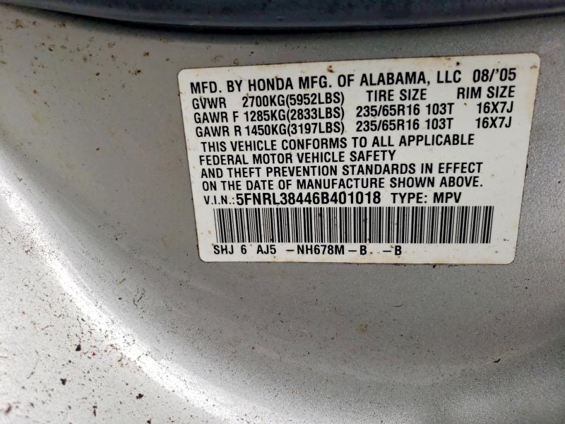 Продаж на аукціоні авто 2006 Honda Odyssey, vin: 5FNRL38446B401018, номер лоту: 51946146