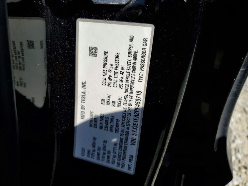 2023 Tesla Model 3 მანქანა იყიდება აუქციონზე, vin: 5YJ3E1EA2PF450718, აუქციონის ნომერი: 50234956