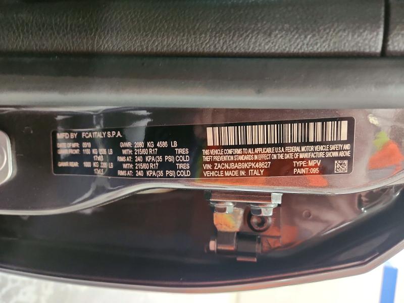 2019 Jeep Renegade მანქანა იყიდება აუქციონზე, vin: ZACNJBAB9KPK48627, აუქციონის ნომერი: 50181816