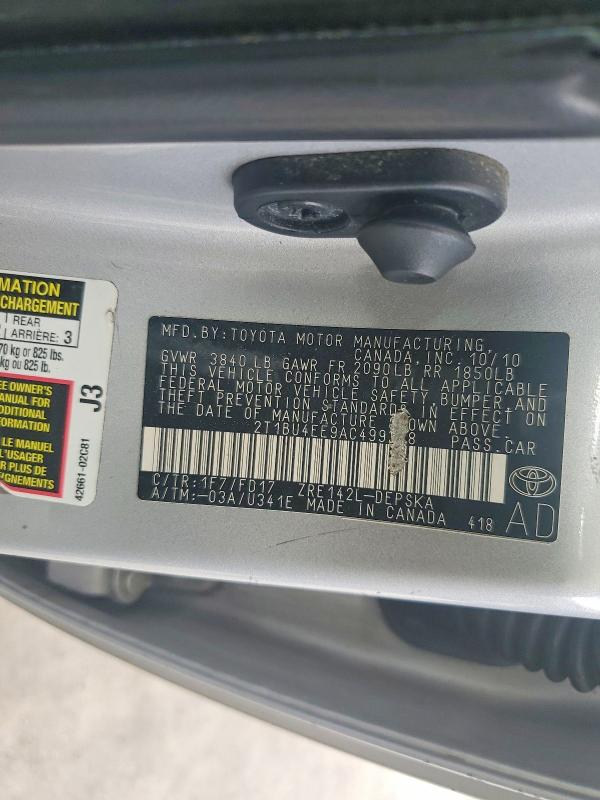 2010 Toyota Corolla მანქანა იყიდება აუქციონზე, vin: 2T1BU4EE9AC499378, აუქციონის ნომერი: 48820186