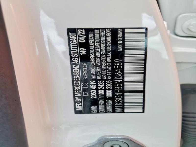 50617006 :رقم المزاد ، W1K3G4FB5NJ364589 vin ، 2022 Mercedes-benz A مزاد بيع