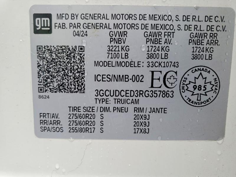 2024 Chevrolet Silverado მანქანა იყიდება აუქციონზე, vin: 3GCUDCED3RG357863, აუქციონის ნომერი: 46100796