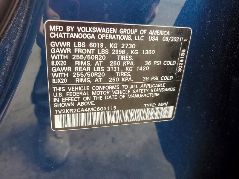 Aukcja sprzedaży 2021 Volkswagen Atlas, vin: 1V2KR2CA4MC603115, numer aukcji: 48828806