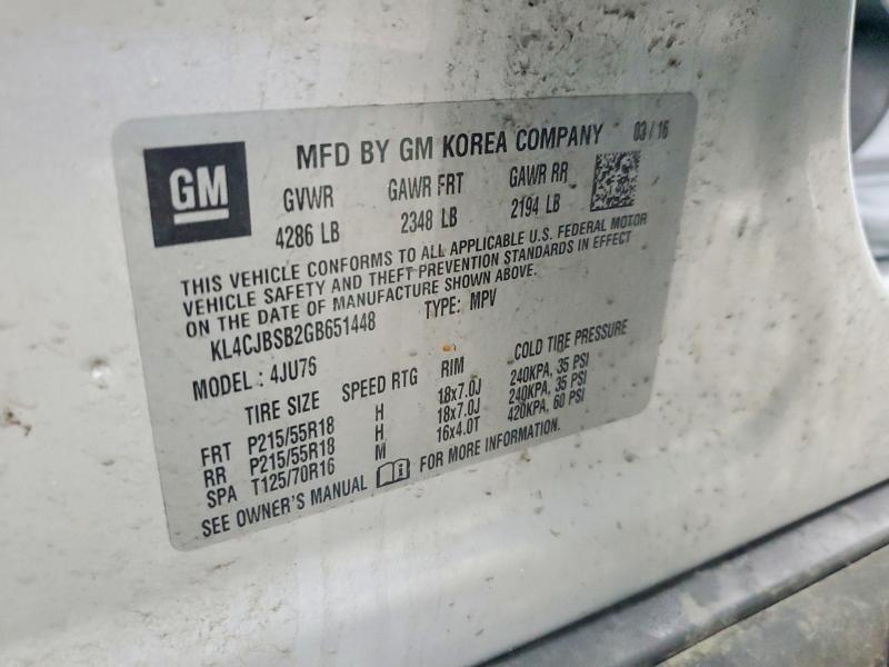 2016 Buick Encore მანქანა იყიდება აუქციონზე, vin: KL4CJBSB2GB651448, აუქციონის ნომერი: 51550816