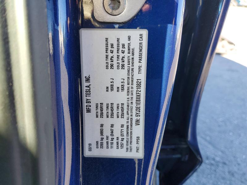 Aukcja sprzedaży 2019 Tesla Model 3, vin: 5YJ3E1EBXKF210821, numer aukcji: 48526096