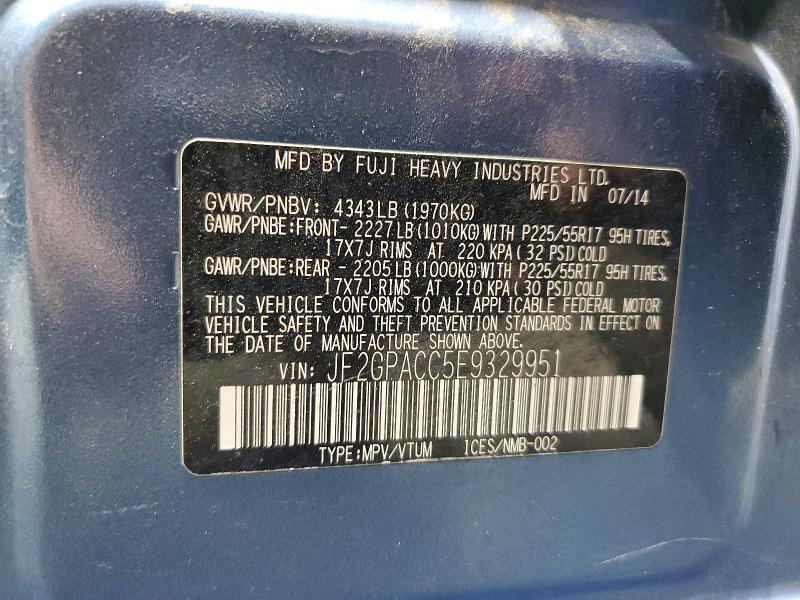 2014 Subaru Xv Crosstrek მანქანა იყიდება აუქციონზე, vin: JF2GPACC5E9329951, აუქციონის ნომერი: 48192246
