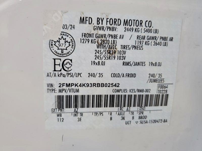 Продажа на аукционе авто 2024 Ford Edge, vin: 2FMPK4K93RBB02542, номер лота: 50511316