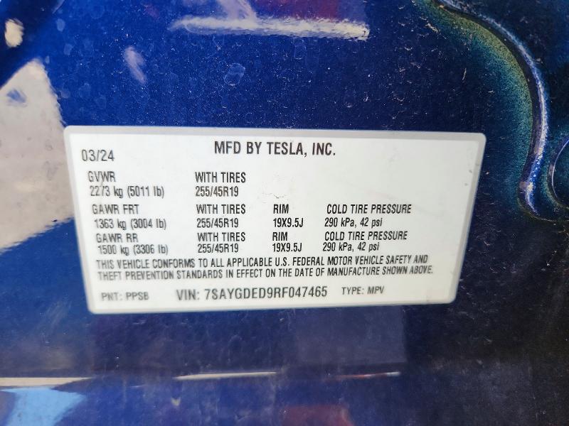 Aukcja sprzedaży 2024 Tesla Model Y, vin: 7SAYGDED9RF047465, numer aukcji: 49680866