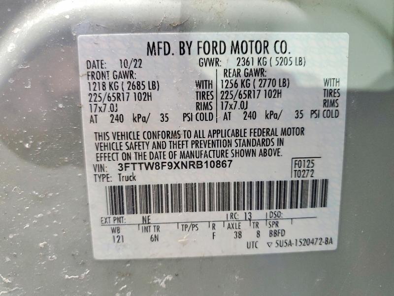 Aukcja sprzedaży 2022 Ford Maverick, vin: 3FTTW8F9XNRB10867, numer aukcji: 49265656