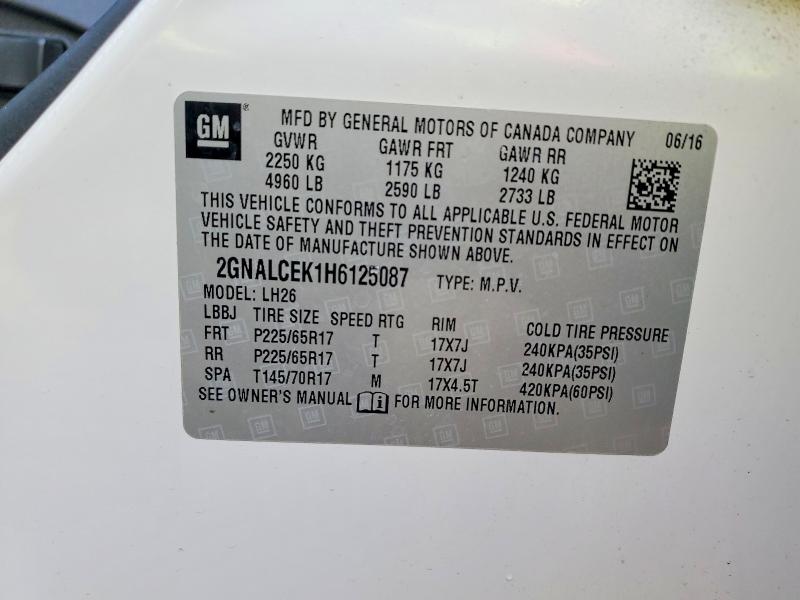 2017 Chevrolet Equinox მანქანა იყიდება აუქციონზე, vin: 2GNALCEK1H6125087, აუქციონის ნომერი: 50942146