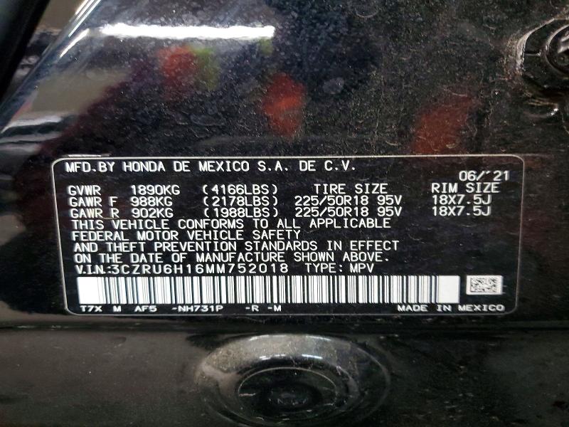 51080596 :رقم المزاد ، 3CZRU6H16MM752018 vin ، 2021 Honda Hr-v مزاد بيع