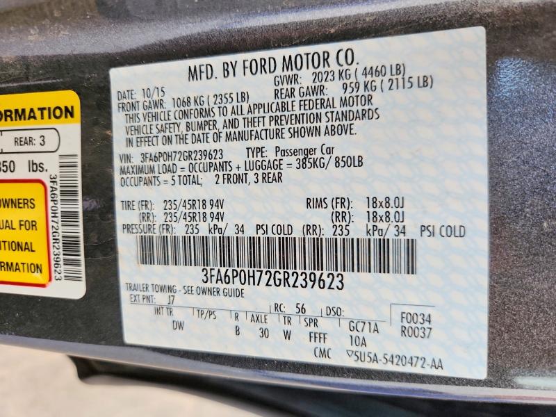 Aukcja sprzedaży 2016 Ford Fusion, vin: 3FA6P0H72GR239623, numer aukcji: 50580386