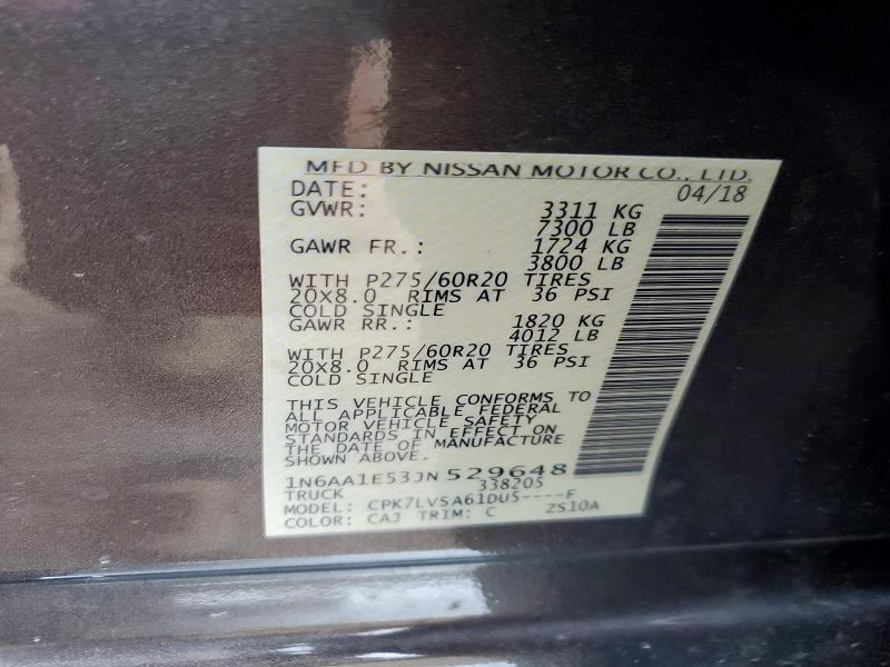 2018 Nissan Titan მანქანა იყიდება აუქციონზე, vin: 1N6AA1E53JN529648, აუქციონის ნომერი: 51507416
