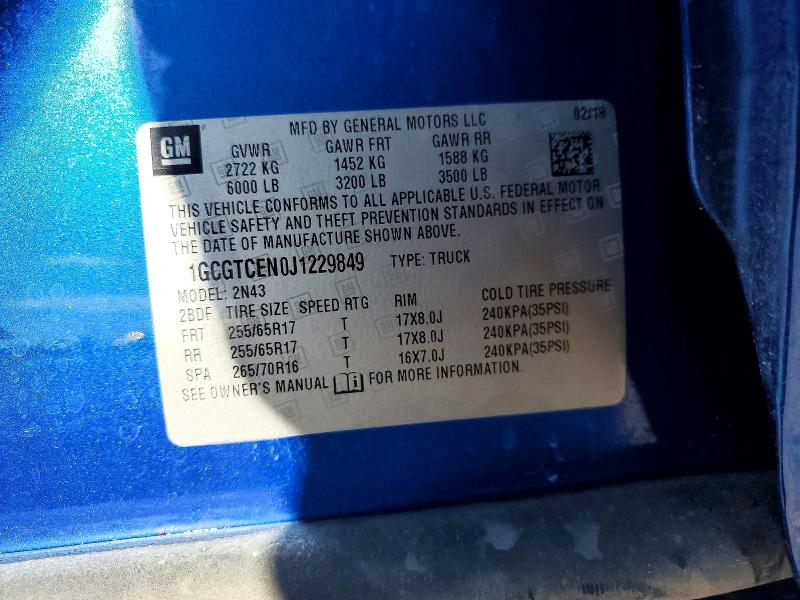 2018 Chevrolet Colorado მანქანა იყიდება აუქციონზე, vin: 1GCGTCEN0J1229849, აუქციონის ნომერი: 49572046