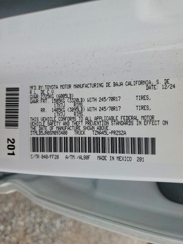 Aukcja sprzedaży 2025 Toyota Tacoma, vin: 3TMLB5JN8SM093400, numer aukcji: 51167986
