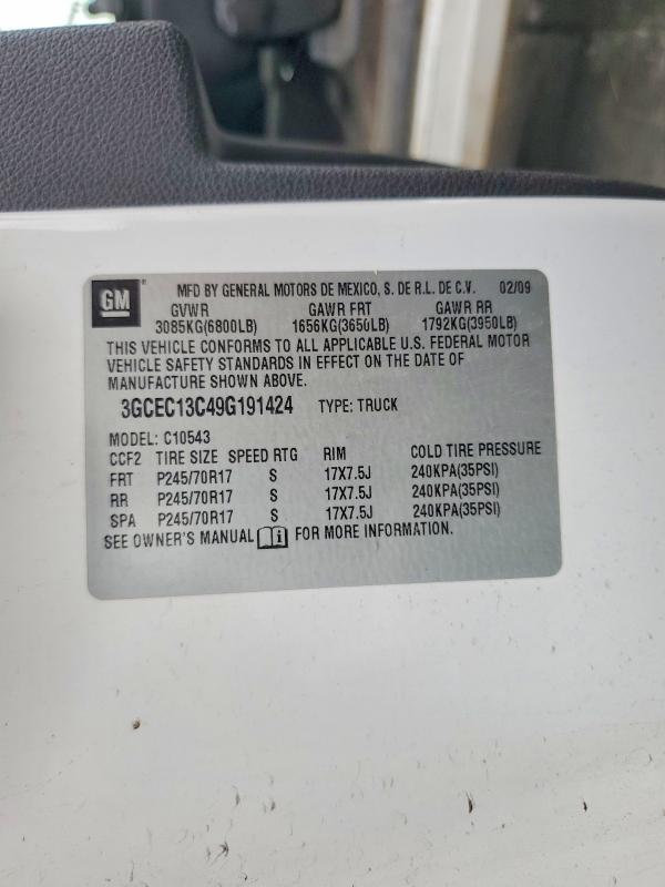 49263446 :رقم المزاد ، 3GCEC13C49G191424 vin ، 2009 Chevrolet Silverado مزاد بيع