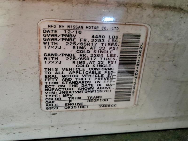 49394686 :رقم المزاد ، JN8AT2MT0HW139781 vin ، 2017 Nissan Rogue مزاد بيع