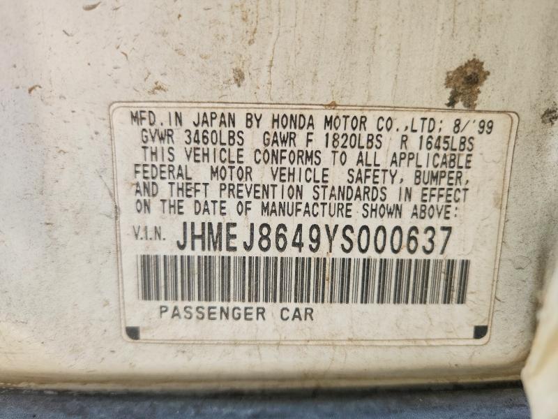 Aukcja sprzedaży 2000 Honda Civic, vin: JHMEJ8649YS000637, numer aukcji: 49500546