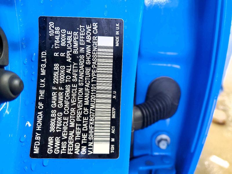 2021 Honda Civic მანქანა იყიდება აუქციონზე, vin: SHHFK8G77MU201101, აუქციონის ნომერი: 49569166