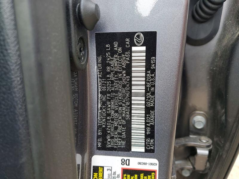 Продажа на аукционе авто 2021 Lexus Es 350, vin: 58ADZ1B17MU104748, номер лота: 49804536