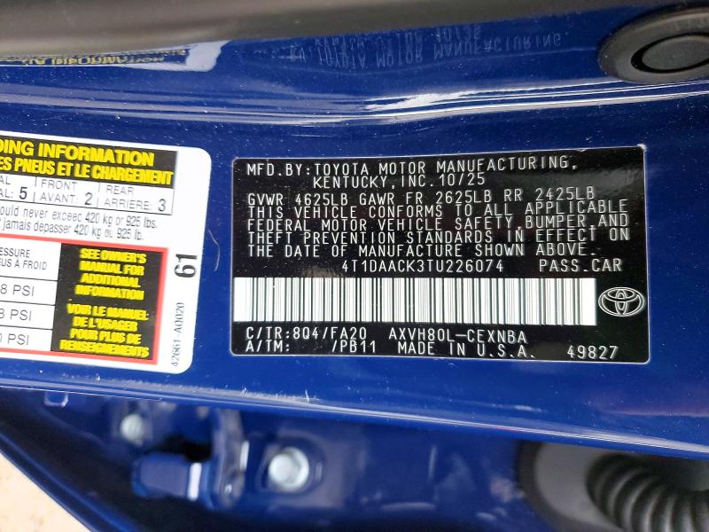 Aukcja sprzedaży 2026 Toyota Camry, vin: 4T1DAACK3TU226074, numer aukcji: 50143666