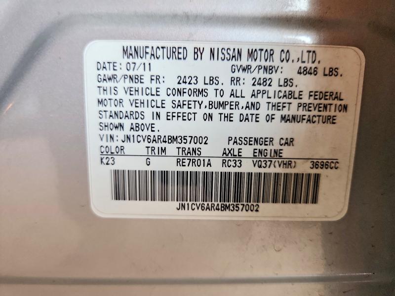 48608706 :رقم المزاد ، JN1CV6AR4BM357002 vin ، 2011 Infiniti G37 Sedan مزاد بيع