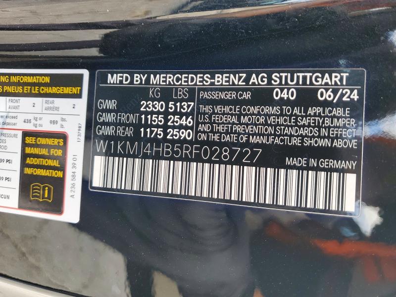 2024 Mercedes-benz Cle მანქანა იყიდება აუქციონზე, vin: W1KMJ4HB5RF028727, აუქციონის ნომერი: 51076446