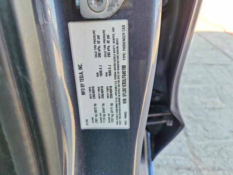 Aukcja sprzedaży 2020 Tesla Model 3, vin: 5YJ3E1EB3LF646198, numer aukcji: 48896006