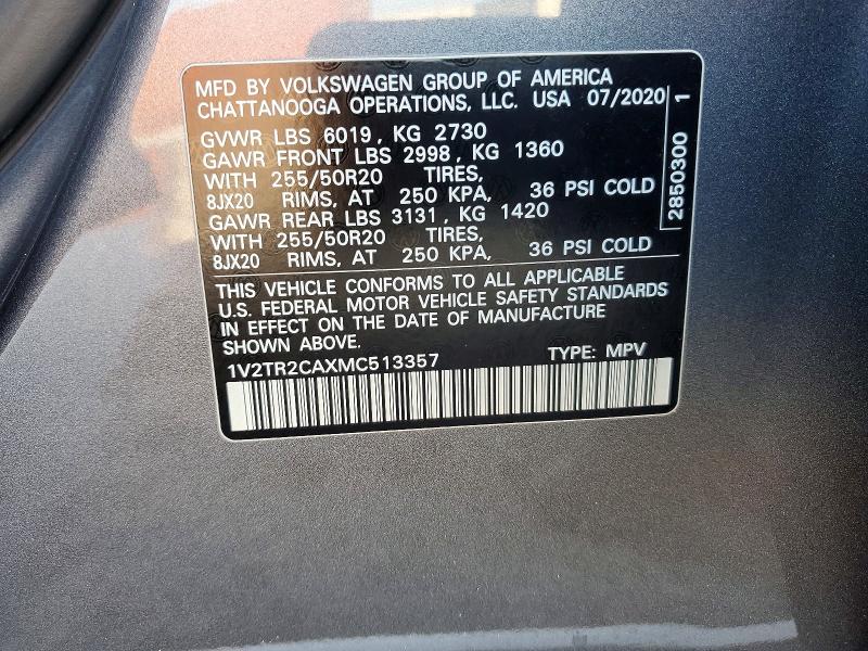 Aukcja sprzedaży 2021 Volkswagen Atlas, vin: 1V2TR2CAXMC513357, numer aukcji: 51203686