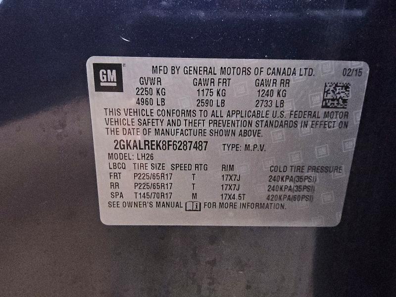Aukcja sprzedaży 2015 Gmc Terrain, vin: 2GKALREK8F6287487, numer aukcji: 48976246