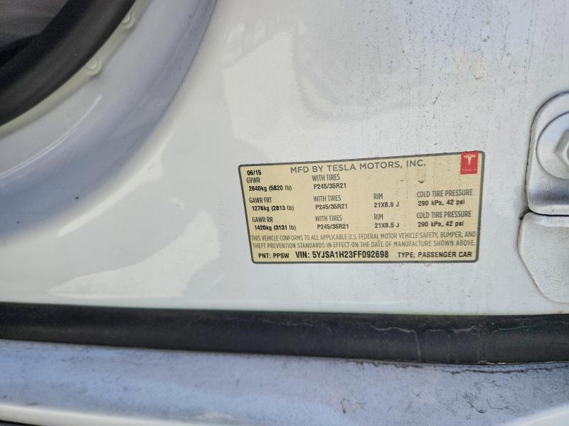 Aukcja sprzedaży 2015 Tesla Model S, vin: 5YJSA1H23FF092698, numer aukcji: 50255916