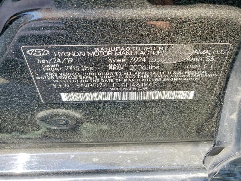 2019 Hyundai Elantra მანქანა იყიდება აუქციონზე, vin: 5NPD74LF1KH461945, აუქციონის ნომერი: 49425276