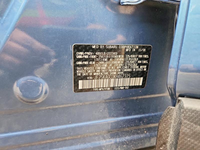 2019 Subaru Forester მანქანა იყიდება აუქციონზე, vin: JF2SKAGC0KH462315, აუქციონის ნომერი: 51604716