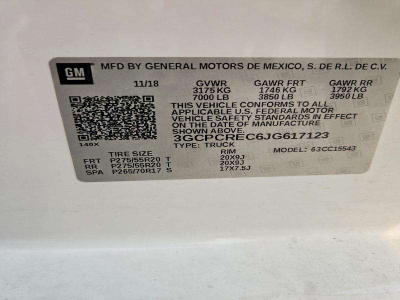Aukcja sprzedaży 2018 Chevrolet Silverado, vin: 3GCPCREC6JG617123, numer aukcji: 51206616