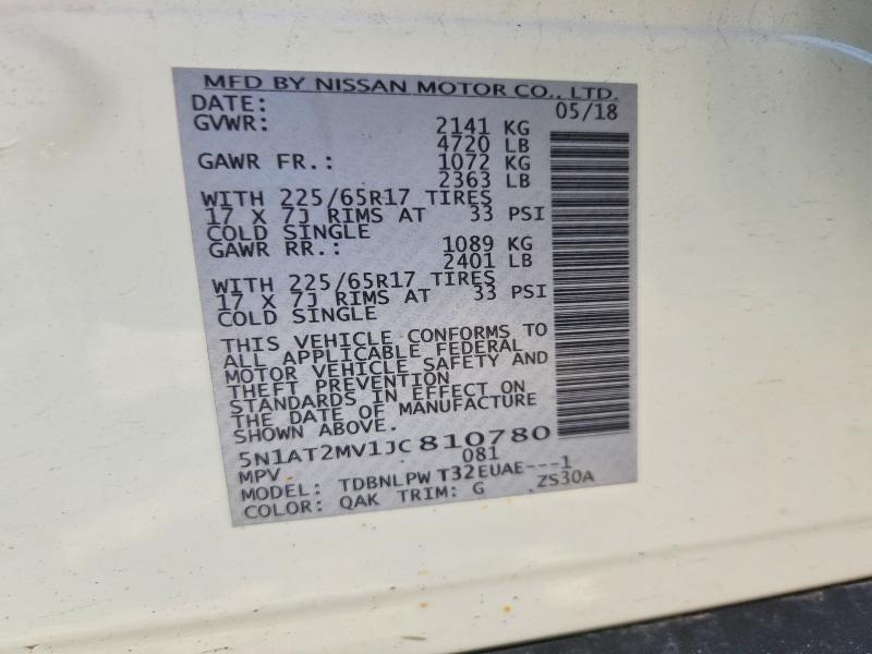 50751886 :رقم المزاد ، 5N1AT2MV1JC810780 vin ، 2018 Nissan Rogue مزاد بيع