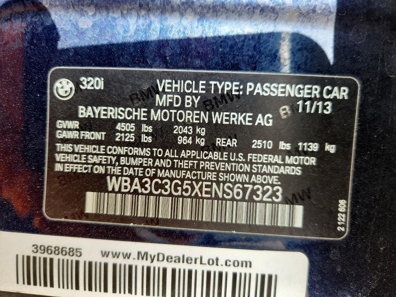 Продаж на аукціоні авто 2014 Bmw 320, vin: WBA3C3G5XENS67323, номер лоту: 48193566