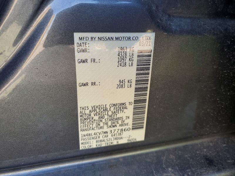 Aukcja sprzedaży 2021 Nissan Altima, vin: 1N4BL4CV7MN377860, numer aukcji: 49546566