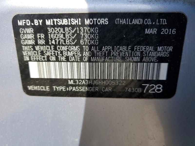 Продаж на аукціоні авто 2017 Mitsubishi Mirage, vin: ML32A3HJ6HH005322, номер лоту: 51130166